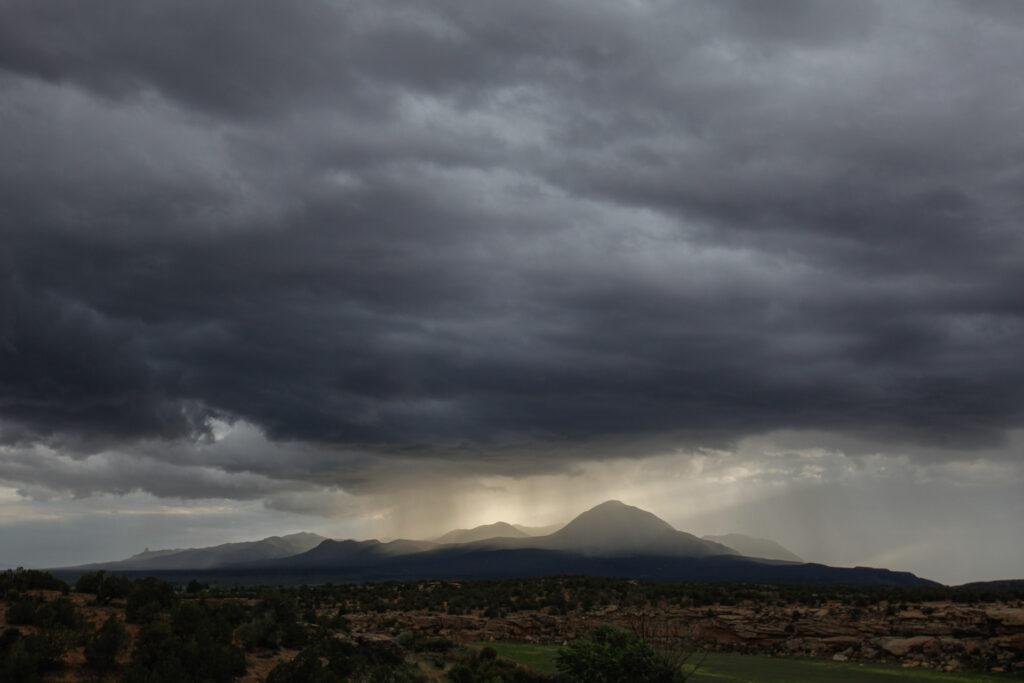 Stormy sky over a mountain landscape